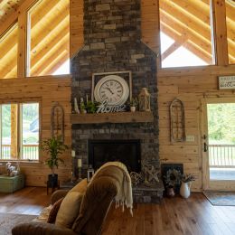 Custom stone fireplace in great room 