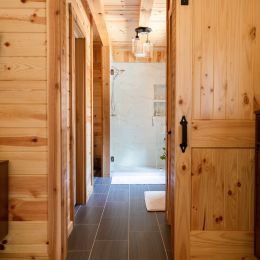 Sliding barn door into master bathroom 