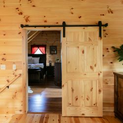 6 Panel Knotty Pine Interior Door on a Sliding Track - Clear Varnish