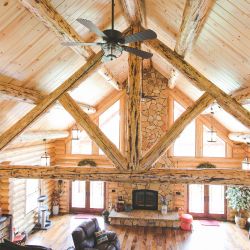 Insulated Log Roof System with Round Rustic Log Rafters