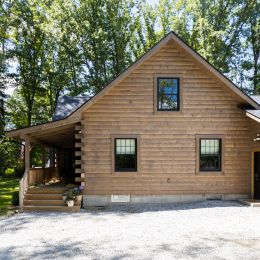 Custom Log Home with Anderson Double Hung Windows