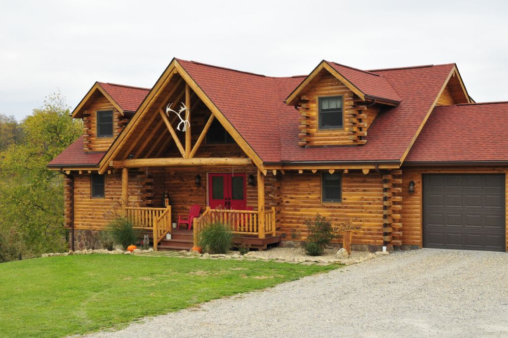 Red Shingle Roof on a log home