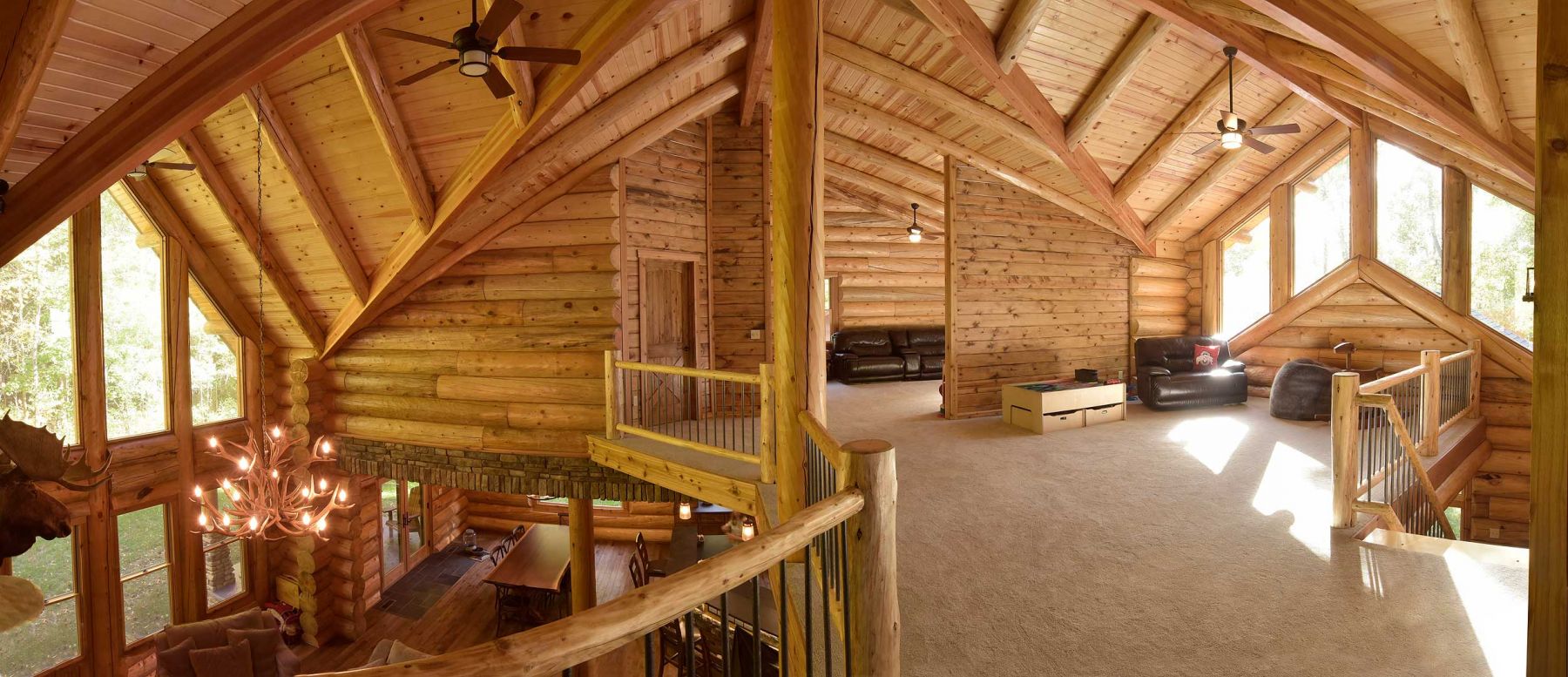 Full View of Loft Area in this Ohio built log home 
