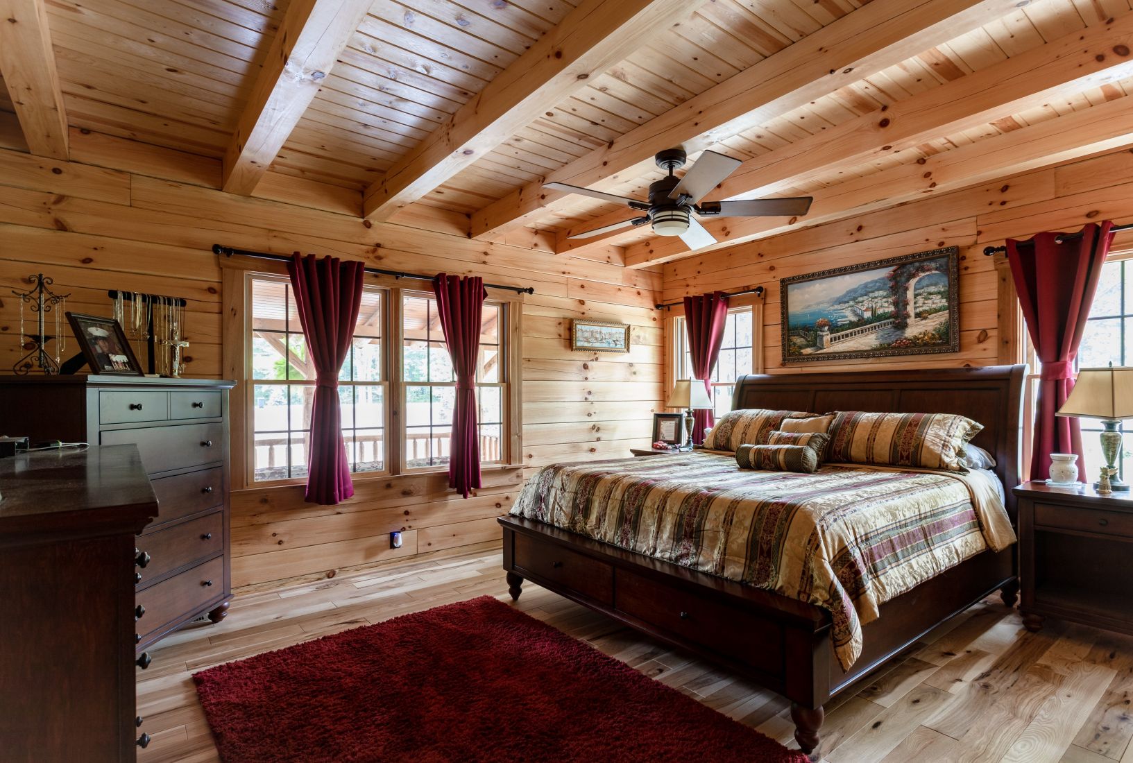 Master Bedroom with Square Log Floor System Above
